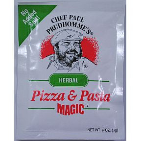 Chef Paul Prudhommes Magic Seasoning Blends - Pizza and Pasta Magic F01-0941211-1100 - .25 oz packet. No MSG, No Preservatives, No salt added.