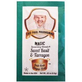 Chef Paul Prudhommes® Magic Seasoning Blends® - Salt & Sugar Free Sweet Basil & Tarragon Sachet F01-0941252-1000-.02 oz. single use packet. Salt-Free. Sugar-Free.