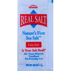 Redmond RealSalt All Natural Sea Salt packet F01-0977101-1100 - .035 oz sealed paper packet.