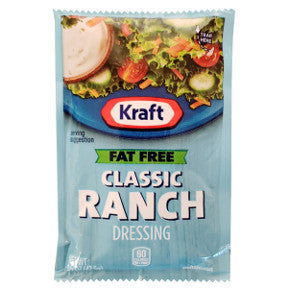 Kraft Fat Free Ranch Dressing F02-0000334-1200 - 1.5 oz ranch flavor fat free salad dressing in individual serving size pouch.
