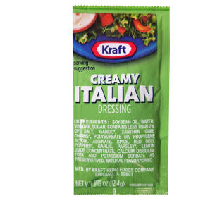 Kraft Creamy Italian Dressing (7/16 oz) F02-0000342-0100 - 7/16 oz creamy italian flavor salad dressing in individual serving size pouch.