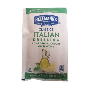 Hellmann's Classic Italian 1.5 oz F02-0000908-1300 - 1.5 oz zesty italian salad dressing in individually sealed single serving pouch.