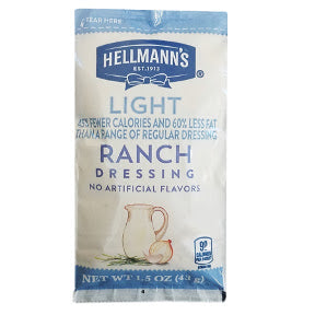 Hellmann Light Ranch Dressing 1.5 oz F02-0000944-1300 - 1.5 oz light ranch salad dressing in individually sealed single serving pouch.