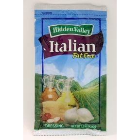 Hidden Valley Fat Free Italian Dressing F02-0002032-1300 - 1.5 oz fat free italian flavor salad dressing in individually sealed single serving pouch. A convenient travel size for on the go.