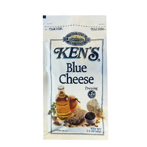Kens Blue Cheese Dressing F02-0002205-1300 - 1.5 oz blue cheese flavor salad dressing in individually sealed single serving pouch. A convenient travel size for on the go.
