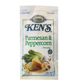 Ken's® Parmesan and Peppercorn Dressing F02-0002208-1300-1.5 oz. Parmesan and Peppercorn flavor salad dressing in individually sealed single serving pouch. A convenient travel size for on the go.