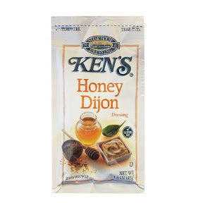 Ken's® Honey Dijon Dressing F02-0002216-1300-1.5 oz Honey Dijon flavor salad dressing in individually sealed single serving pouch. A convenient travel size for on the go.