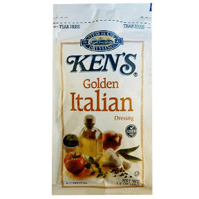 Ken's® Golden Italian Dressing F02-0002224-1300-1.5 oz golden italian flavor salad dressing in individually sealed single serving pouch. A convenient travel size for on the go.