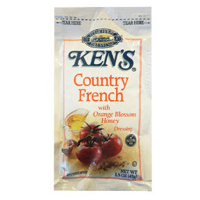 Ken's® Country French with Orange Blossom Honey Dressing F02-0002226-1300-1.5 oz Country French with Orange Blossom Honey flavor salad dressing in individually sealed single serving pouch. A convenient travel size for on the go.