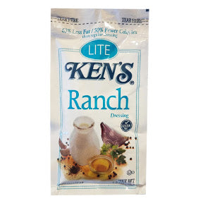 Ken's® Lite Ranch Dressing F02-0002261-1300-1.5 oz Lite Ranch flavor salad dressing in individually sealed single serving pouch. A convenient travel size for on the go.