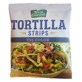 Fresh Gourmet Tortilla Strips Tri-Color F02-0457805-8100 - .5 oz ready to use crunchy topping