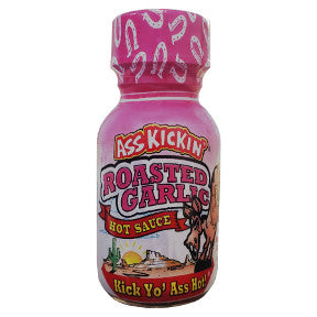 Ass Kickin' Roasted Garlic Hot Sauce F03-0340103-3100 - 0.75 oz garlic hot sauce in plastic bottle. A convenient travel size for on the go.