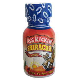 Ass Kickin'® Sriracha Hot Sauce F03-0340110-3100-0.75 oz hot sauce in plastic bottle.