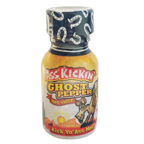 Ass Kickin'® Ghost Pepper Hot Sauce F03-0340115-3100-0.75 oz hot sauce in plastic bottle.