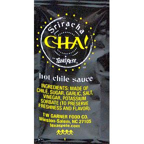 Texas Pete® Sriracha Cha! F03-3303505-1100-1 individual size package of hot chile sauce.