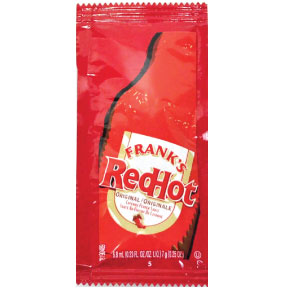 Franks Red Hot Original Sauce F03-3317300-1100 - 7 gram original cayenne pepper hot sauce in individual size packet. A convenient travel size for on the go.