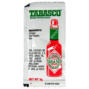 Tabasco Brand Pepper Sauce (packet) F03-3700100-1100 - 3 gram tabasco pepper sauce in individual size packet. A convenient travel size for on the go.