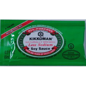 Kikkoman Less Sodium Soy Sauce F03-4017601-0000 1/4 fl oz naturally brewed less sodium soy sauce in individual size packet.