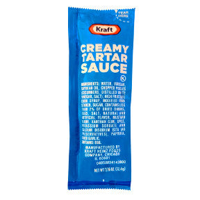 Kraft Creamy Tartar Sauce F03-4400300-1100 - 7/16 oz tartar sauce in individual size packet. A convenient travel size for on the go.