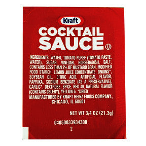 Kraft Cocktail Sauce F03-4500300-2100 - 3/4 oz cocktail sauce in individually sealed cup. A convenient travel size for on the go.