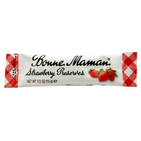 Bonne Maman Strawberry Preserves - packet F04-0044423-1100 - 0.5 oz strawberry preserves in individual size packet. A convenient travel size for on the go.