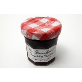 Bonne Maman Raspberry Preserves - jar F04-1044424-3100 - 1 oz raspberry preserve in glass jar. From France. A convenient travel size for on the go.
