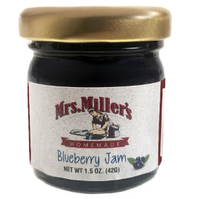 Mrs. Miller's Homemade Blueberry Jam F04-0070305-3200 - 1.5 oz blueberry jam in glass jar. A convenient travel size for on the go.