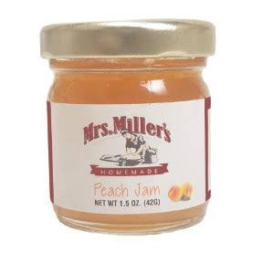 Mrs. Miller's Homemade Peach Jam F04-0070309-3200 - 1.5 oz peach jam in glass jar. A convenient travel size for on the go.