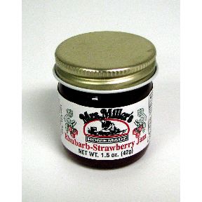 Mrs. Miller's Homemade Rhubarb Strawberry Jam F04-0070316-3200 - 1.5 oz rhubarb-strawberry jam in glass jar. A convenient travel size for on the go.