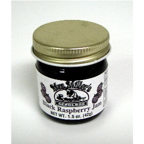 Mrs. Miller's Seedless Black Raspberry Jam F04-0070338-3200 - 1.5 oz seedless black raspberry jam in glass jar. A convenient travel size for on the go.