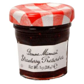 Bonne Maman Strawberry Preserves - jar F04-1044423-3100 - 1 oz strawberry preserve in glass jar. From France. A convenient travel size for on the go.