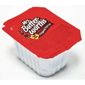 Mrs. Butter-Worth's® Original Syrup Cup F05-0087701-2100-1.5 oz. travel size cup of thick and rich original syrup.