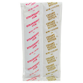 Diamond Crystal Peanut Butter & Strawberry Jelly (2.12 oz Pouch) F06-0188902-1202-2 pouches. 1 Peanut butter (1 oz.), 1 Strawberry Jelly (1.12 oz.).