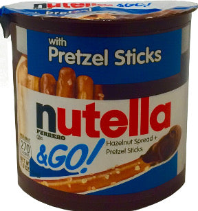 Nutella & Go Hazelnut Spread & Pretzel Sticks F06-0342903-8100-1.9 oz. individually sealed plastic container.