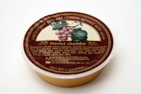 Cheese Spread with Wine - Merlot Cheddar F06-1067502-2400 - 2 oz travel size merlot cheddar cheese spread in individual size wide-mouth plastic cup. A convenient travel size for on the go.