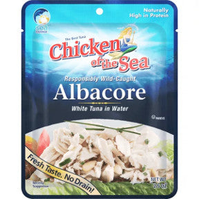 Chicken of the Sea Premium Wild Caught Albacore Tuna in Water F10-0256003-7100 - 2.5 oz premium albacore tuna in individually sealed pouch. No draining necessary.