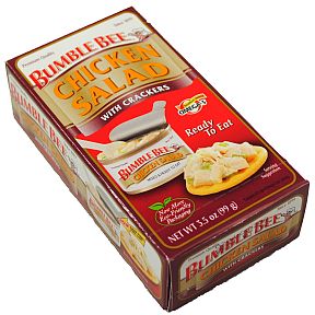 Bumble Bee Ready to Eat Chicken Salad with crackers F10-0342501-9200 - 3.5 oz box containing 2.9 can chicken salad and crackers package.