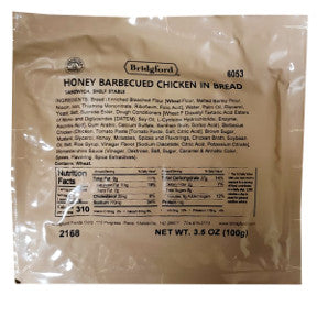 Bridgford Honey BBQ Chicken Pocket Sandwich F10-0539105-8200 - 3.5 oz Shelf Stable Honey BBQ Chicken Pocket Sandwich.