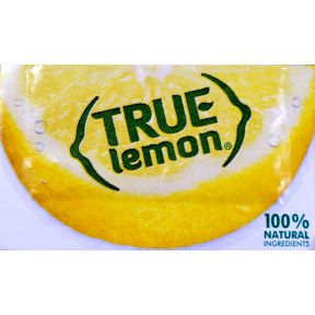True Lemon Crystal Flavoring F11-0128601-1100 - 0.8 g packet. Pure crystallized lemon. 100% natural. Taste of 1 lemon wedge per packet. For water, tea, and recipes. 0 calories, 0 carbohydrates. No sweeteners.