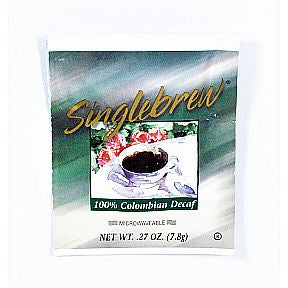 Singlebrew® Decaf Colombian Microwaveable Coffee Singles F20-1238302-1100-0.27 oz. single serving microwaveable packaged coffee. Decaf.