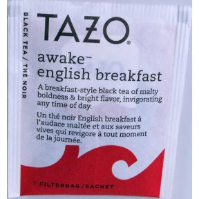 Tazo Awake Black Tea F20-1608505-0000 - Single tea bag in sealed packet. Natural. A breakfast tea of boldness, depth and character, invigorating any time of day.
