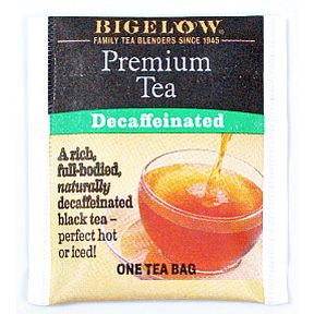 Bigelow Premium Decaffeinated Black Tea F20-1623802-0000 - Single tea bag in unsealed packet. Naturally decaffeinated black tea.