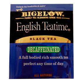 Bigelow English Teatime Decaffeinated F20-1623810-0000 - Single tea bag in sealed packet.