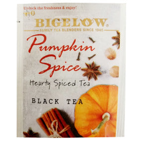 Bigelow Pumpkin Spice Tea F20-1623815-0000 - Single tea bag in sealed packet. Gluten free.