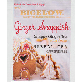 Bigelow Ginger Snappish Herbal Tea with Lemon F20-1623817-0000 - Single tea bag in sealed packet. No caffeine. Gluten free.