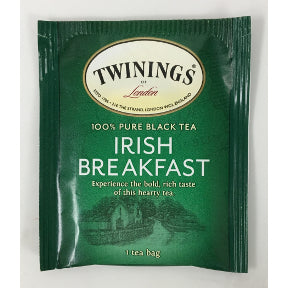 Twinings of London Irish Breakfast Tea F20-1626905-0000 - Single tea bag in unsealed packet. A blend of teas traditionally favored by the Irish for its pungent amber brew.