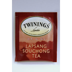 Twinings of London Lapsang Souchong Tea F20-1626908-0000 - Single tea bag in unsealed packet. The celebrated black tea with a distinctive smoky flavour from China.