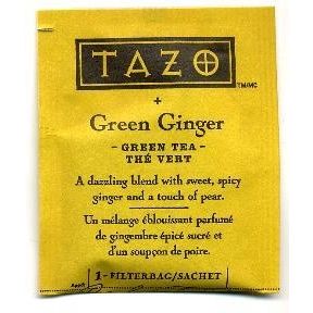Tazo Green Ginger Green Tea F20-1708504-0000 - Single tea bag in sealed packet. Natural. A dazzling blend with sweet, spicy ginger and a touch of pear.