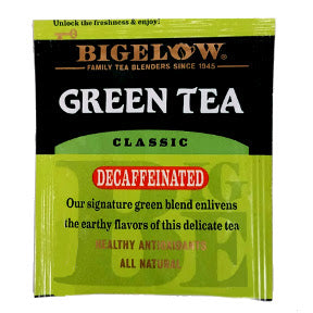 Bigelow® Green Tea Classic Decaffeinated F20-1723804-0000-Single tea bag in sealed packet. Healthy antioxidants. All Natural.