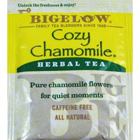 Bigelow Cozy Chamomile Herb Tea F20-1823809-0000 - Single tea bag in sealed packet. Natural. No caffeine. A relaxing herb tea, so delicate and soothing.